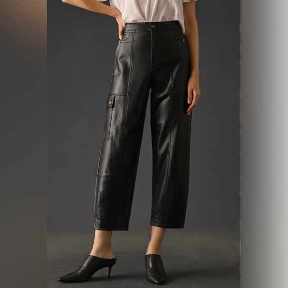 By Anthropologie Faux Leather Utility Cargo Pants - Picture 1 of 13